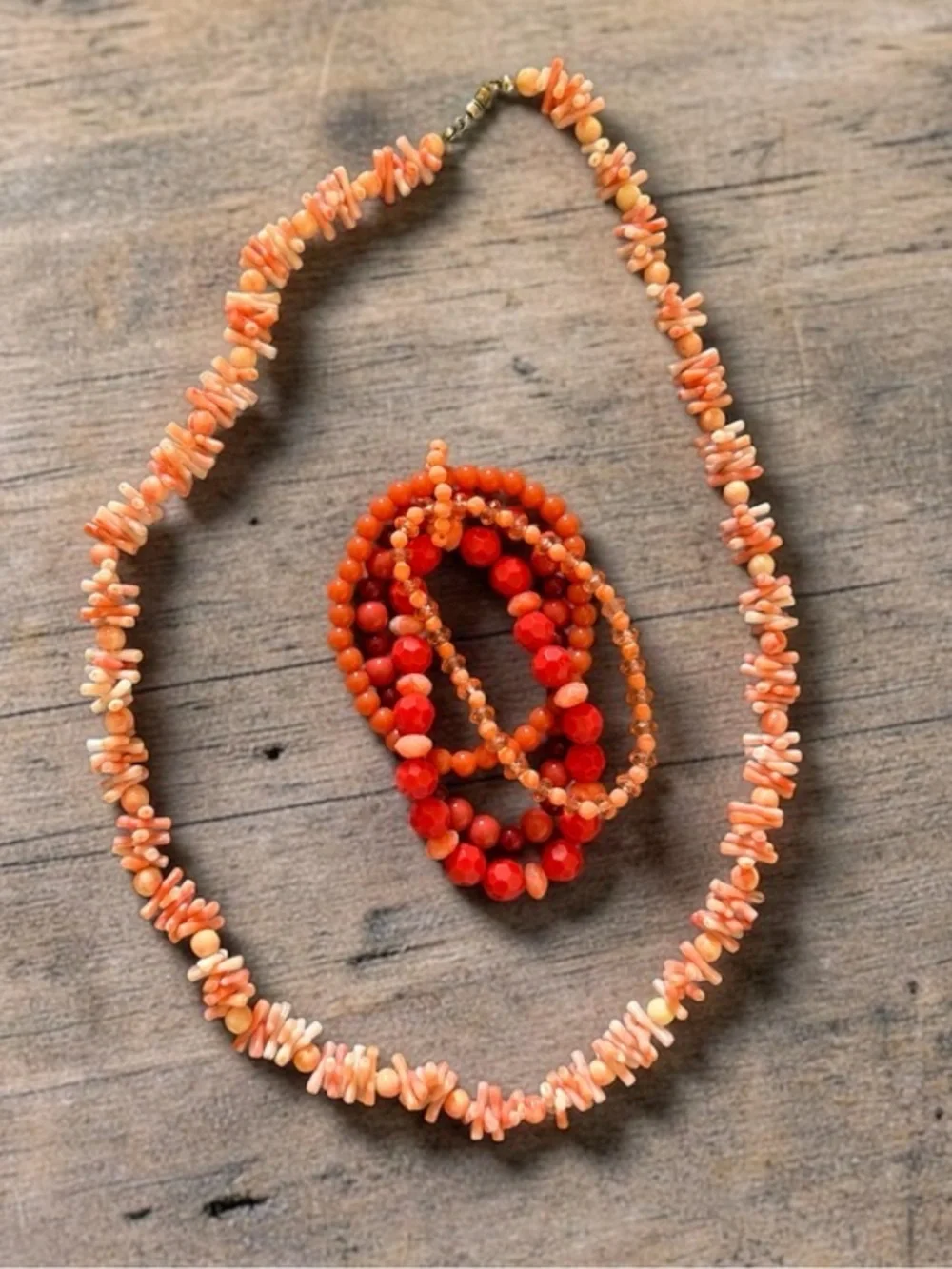 🫶🏻 Fashion Orange Coral Bead Necklace and Bracelets Set